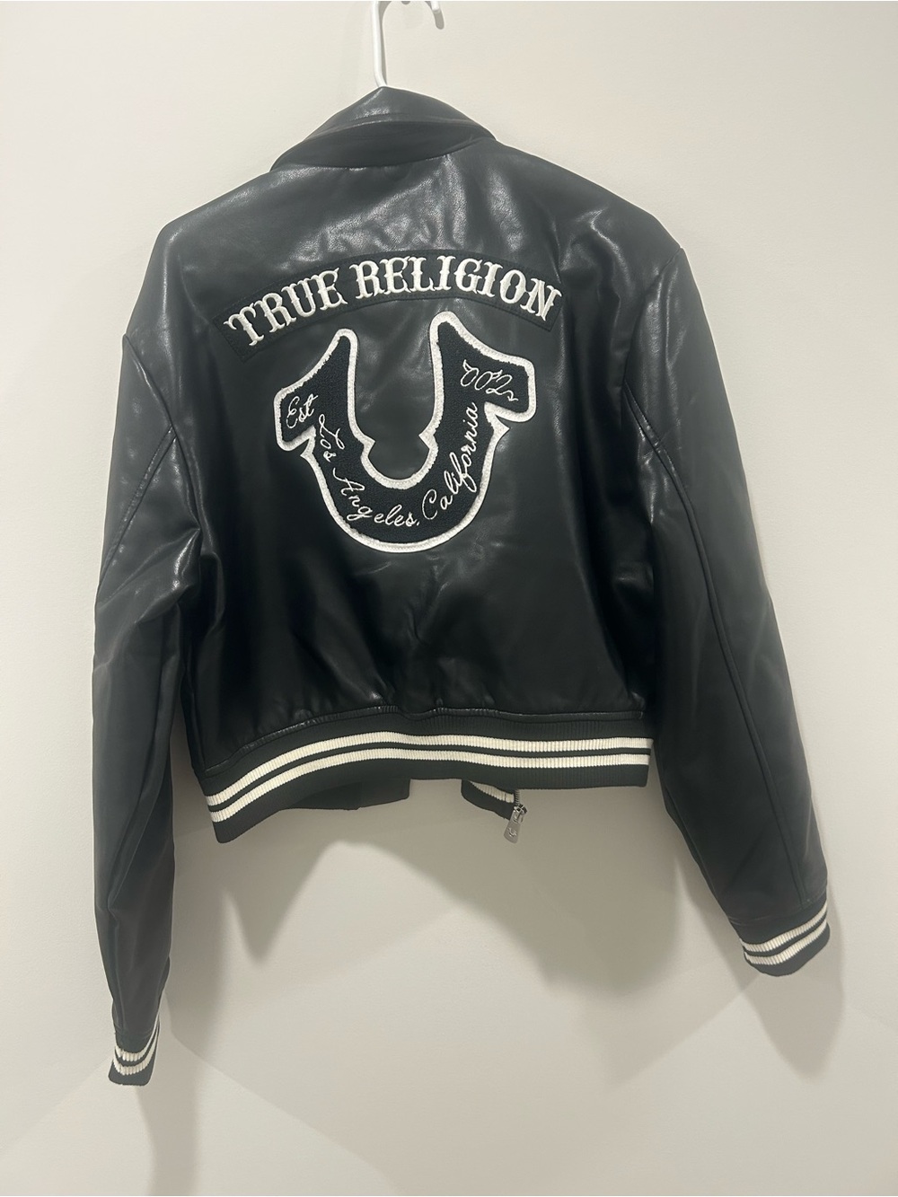 NWT True Religion Moto Jacket Womens Large Black PU Leather Bomber Size Medium